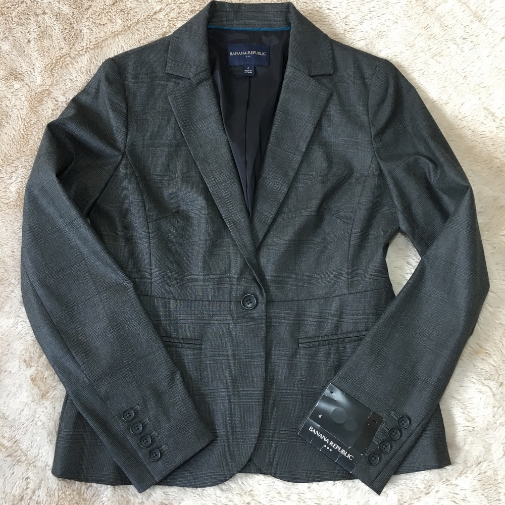 Banana Republic glen check gray blazer NWT 4